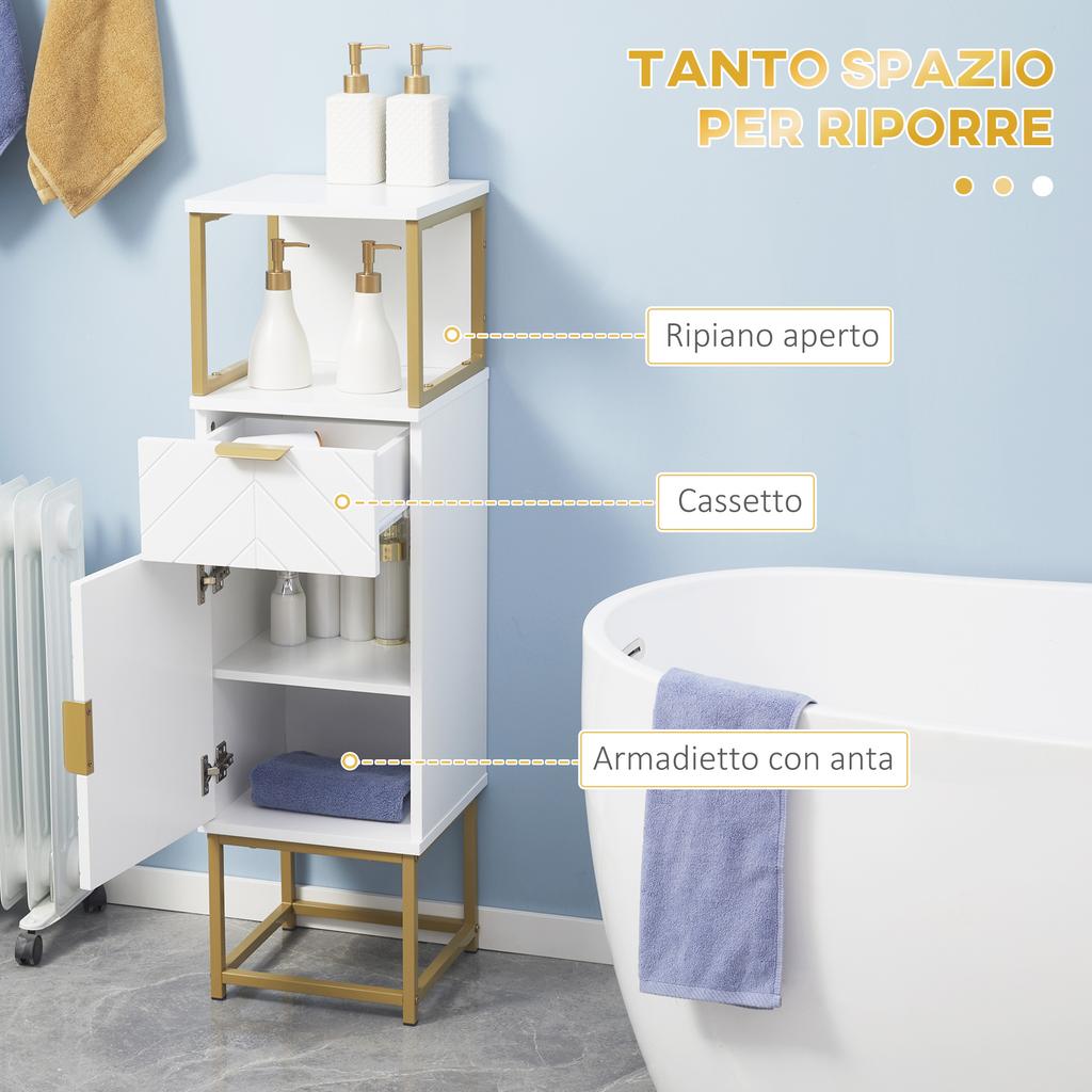 Mobile Bathroom Cabinet With Drawer Cupboard And Shelf In Wood And Metal 30x30x105cm White