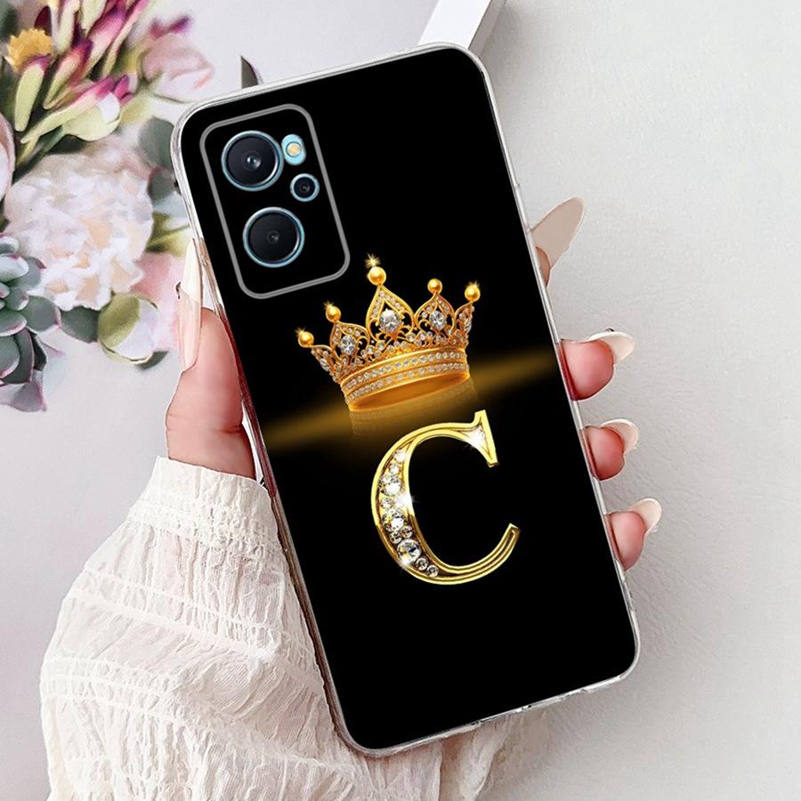 For Realme 9i 4G 5G Case Cute Crown Initial Letters Protective TPU Cover for Realme9 Pro Plus 9 Pro+ Soft Silicone Phone Fundas
