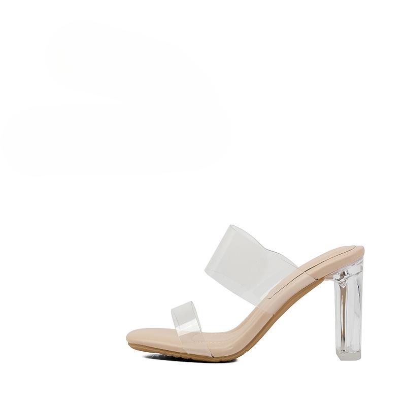 Damenschuhe 2026 Neue Sandalen mit weicher Sohle, transparent, mittlerer Absatz, schlichte Outdoor-Slipper, Pumps mit dickem Kristallabsatz, Sommerschuhe 38 white