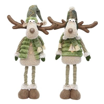 Christmas Reindeer Plush Toy with Retractable Legs Handmade Long-Legged Cartoon Elk Plush Doll Xmas Holiday Party Decoration Ornament