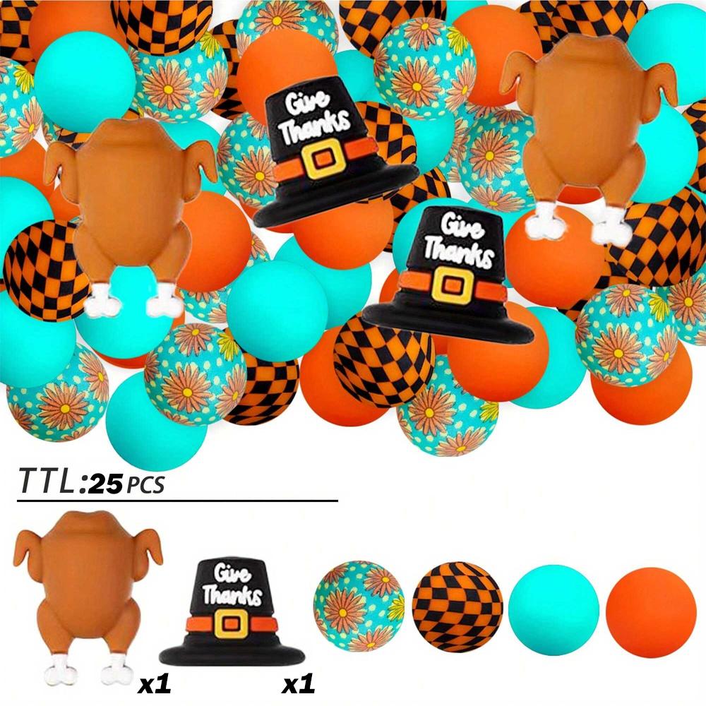 5/25PCS Thanksgiving-Themed Silicone Beads Set, Perfect for DIY Crafting Keychains, Necklaces, Bracelets & More