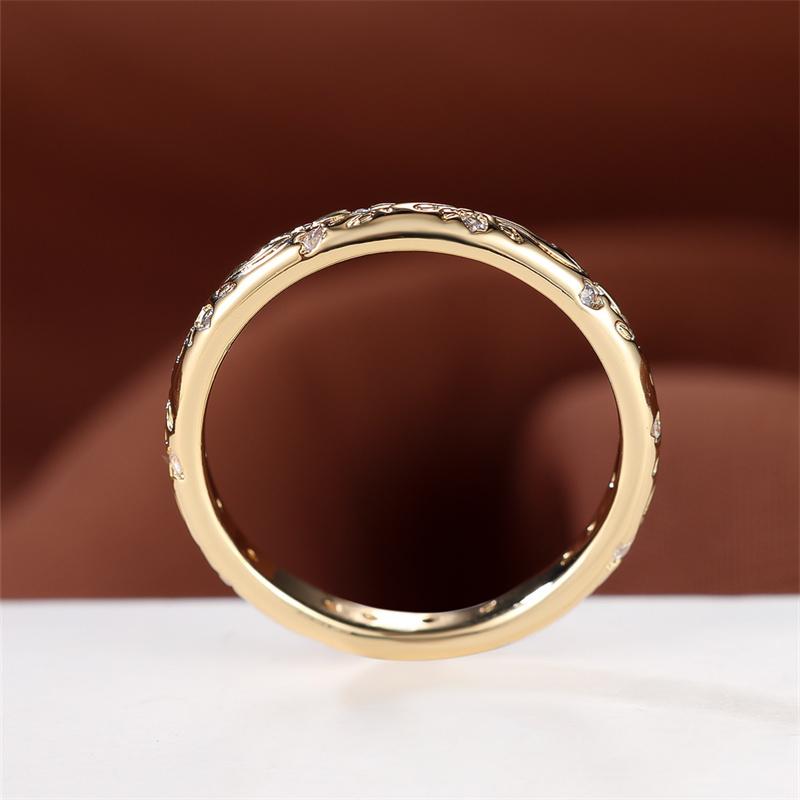 Luxurious Carved Flower Style Inlaid with White Zircon Gold Circular Ring for Women's Daily Wear Party Jewelry Gifts