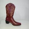 Fashion Pointed toe boots with embroidery, medium-heeled thick heels, large-size slip-on mid-calf western boots for women