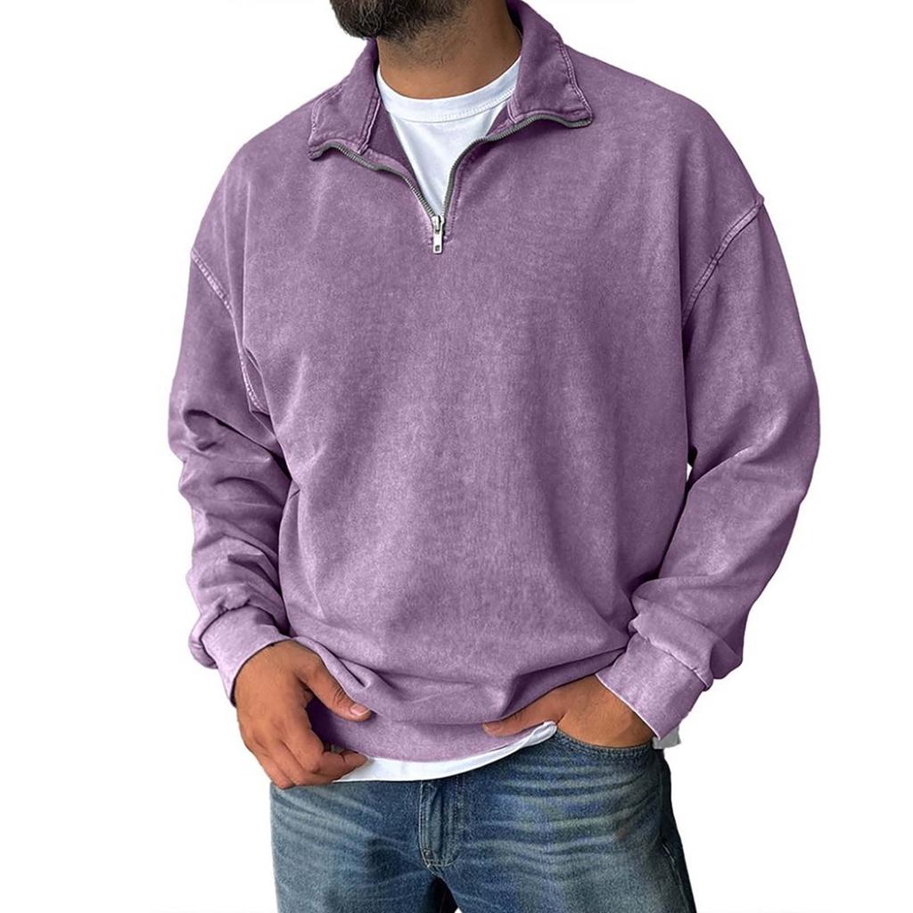 Men's Pullover Mock Neck Cotton Sweatshirt  Solid Long Sleeve Top For Fall Winter
