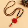 Retro Versatile Men's and Women's Sweater Chain Long High-end Wooden Pendant Buddha Bead Necklace Pendant Cotton and Linen Accessories