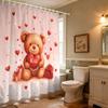 1pc Valentine's Day Happy Romantic Bear Print Waterproof Shower Curtain Partition Privacy Hanging Curtain 12 Hooks Multiple Si