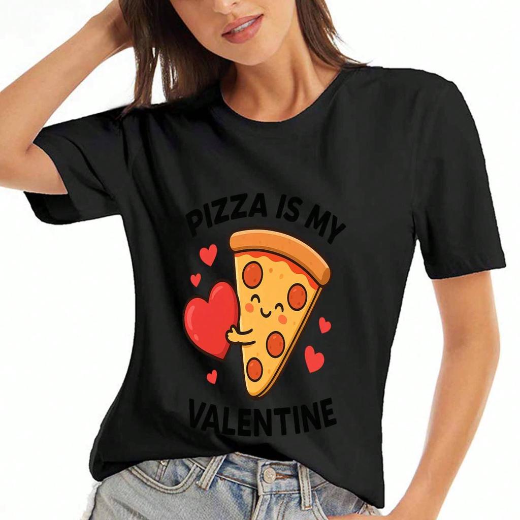 Pizza Ladies Cotton T Shirt, Premium Cotton Quality Print, Durable And Longlasting, Casual Fashion. Delicious Pizza Slice Design For Food Lovers, Enjo