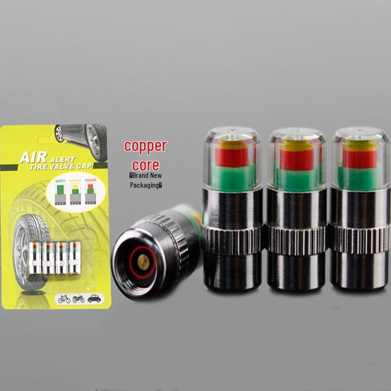 Set of 4 Visual Tire Pressure Monitoring Caps w/ Warning Indicator