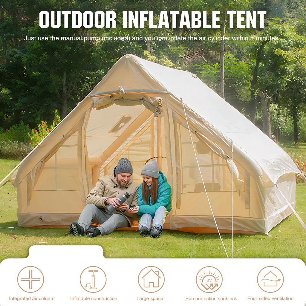 4-6 Person Auto Air Tent with Hand Pump Instant Camping Spacious Cabin Windproof Waterproof Outdoor Shelter for Hiking Travel