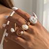 European and American Jewelry, Personalized Inlaid Baroque Pearl Ring Ring, Irregular Geometric Hollow Open Ring