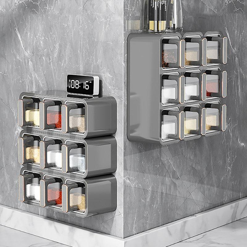 Horizontal and Vertical Dual-purpose Three-grid Seasoning Box Wall-mounted Kitchen Seasoning Spice Jar Seasoning Storage Box Set