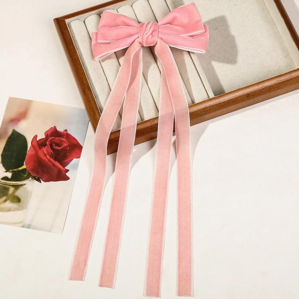 Velvet Ribbon with Pearl Korean Hair Clips for Women Elegant Long Tassel Large Bows Girls Hairpin Accessories Autumn Winter New