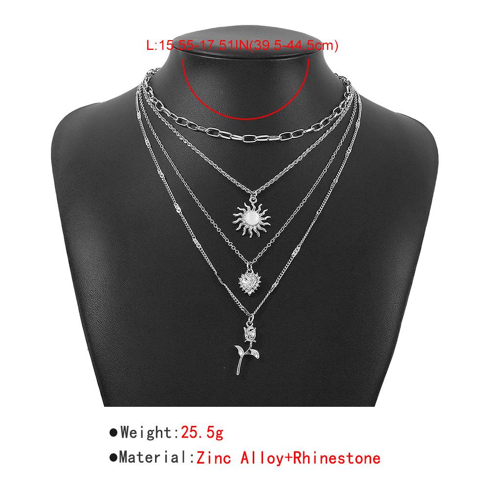 Tooxika Vintage Sun Love Heart Flower Necklace Diamonds Niche Street Fashion Necklace Women