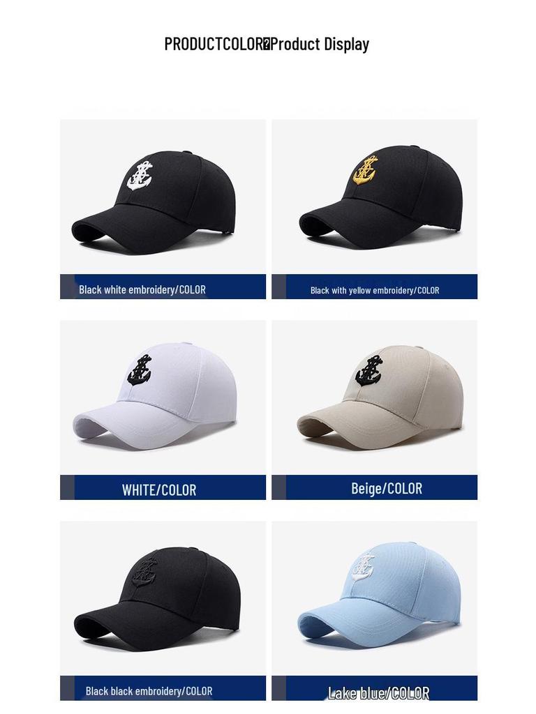 Unisex Spring/Summer Sun Hat with 3D Anchor Embroidery - Trendy, Versatile Sports Cap for Couples and Students.