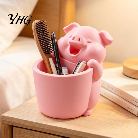 Home Office Organization 3D Printed Cute Piggy Storage Pot, Cartoon Pig Shaped Pen Holder, Makeup Brush Cup for Vanity Organizer, Multifunctional