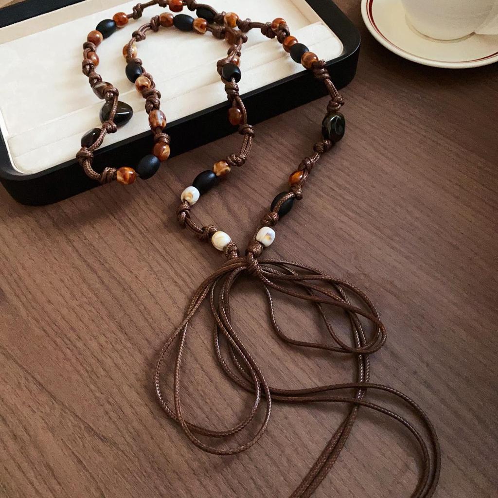 Korean Silk Scarf with Wooden Beads: Trendy, Versatile Waist Chain & Belt for Women