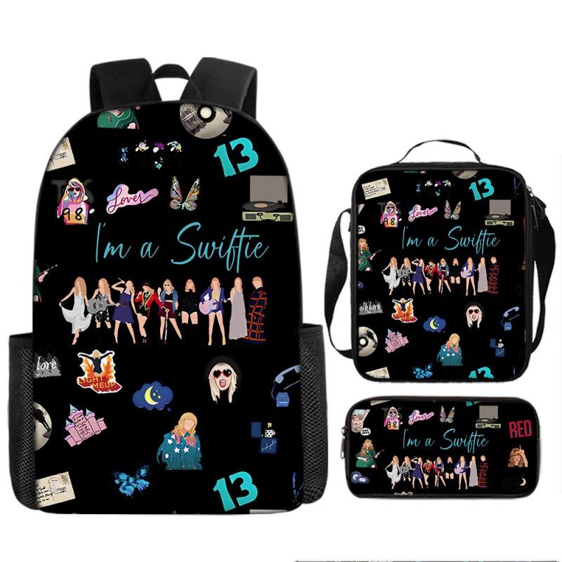 Taylor Swift Themed Kids School Backpack Set Elementary Students Oxford Fabric Breathable Lightweight With Padded Straps