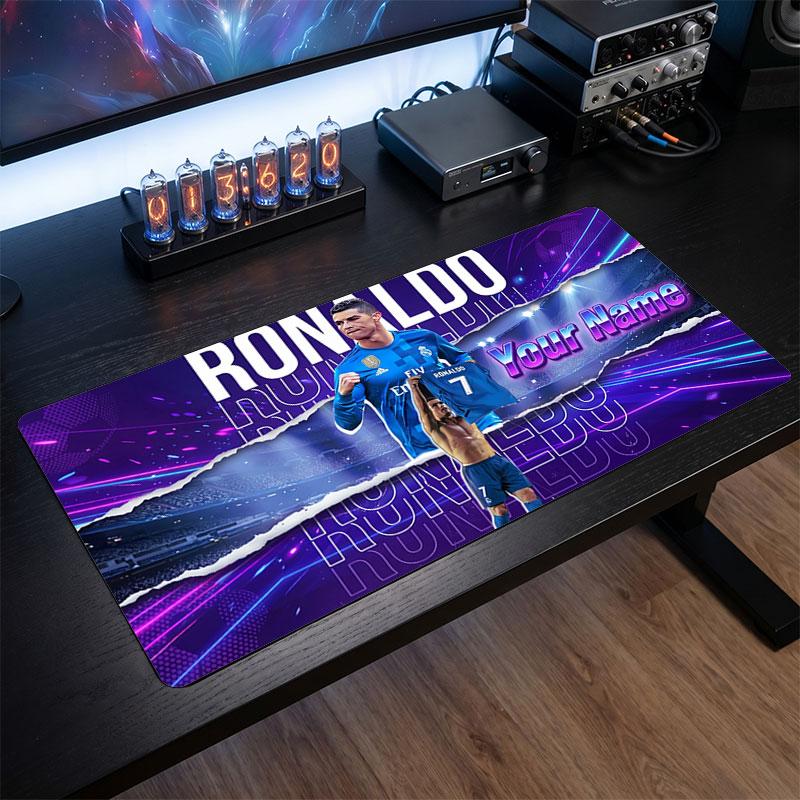 Tappetino Mouse Grande Personalizzato Cristiano Ronaldo, Stampa Testo Nome Personalizzato, Tappetino Scrivania Antiscivolo Logo Calcio Regalo Gaming