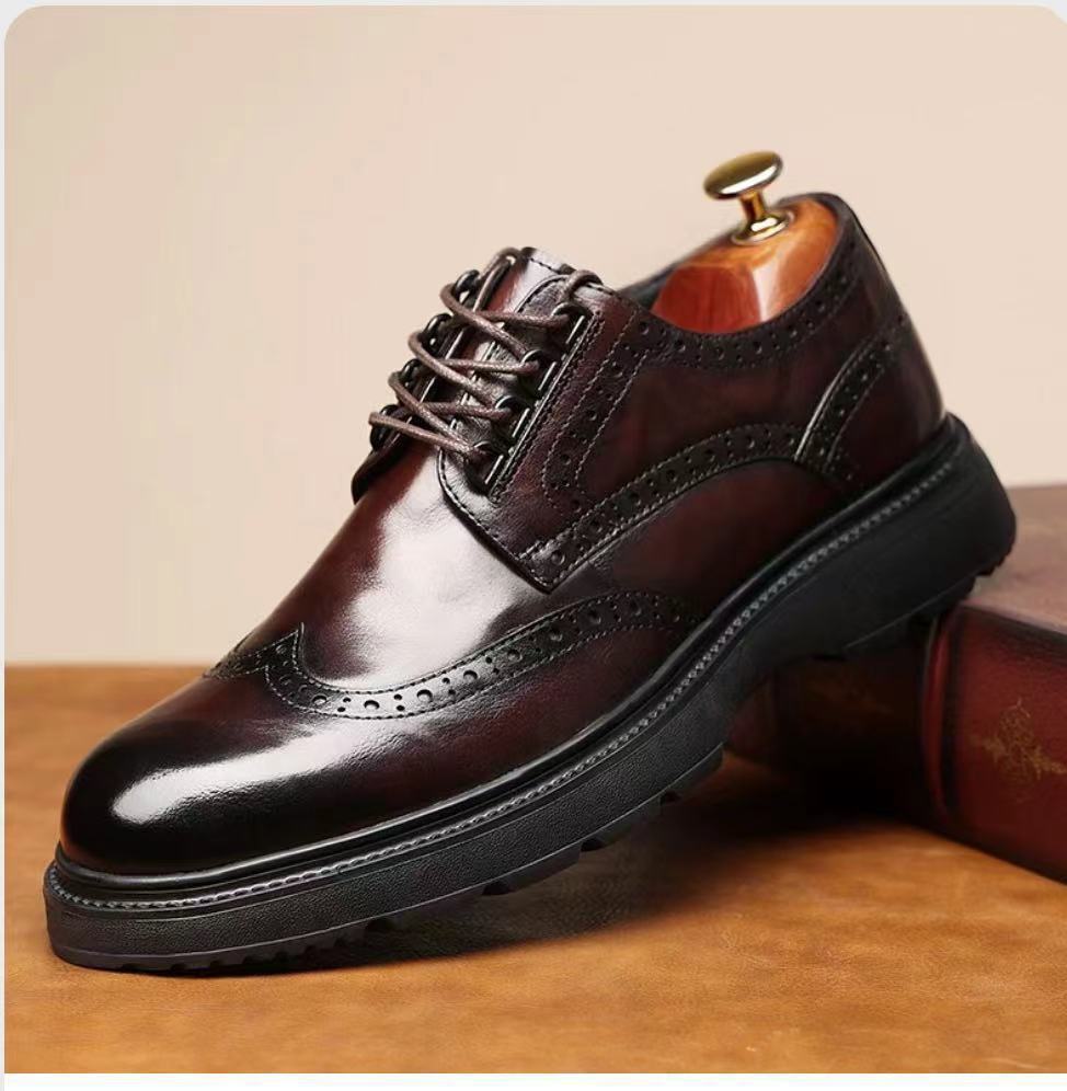 

Кожаные туфли мужские весенние дышащие деловые туфли с гравировкой Brock британские повседневные туфли для увеличения роста жениха свадебные туфли 44