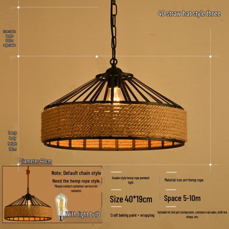 Rustic Industrial Hemp Rope Pendant Light - Yurt & Bar Lighting