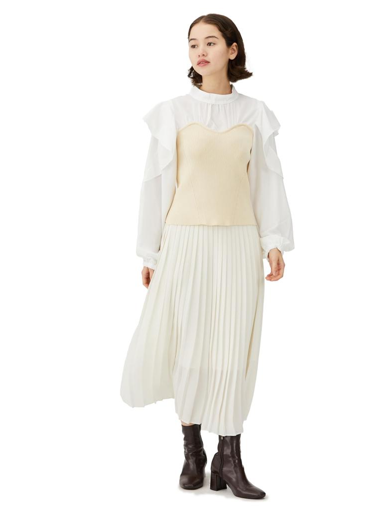 Washable Knit Bustier Docking [BIS] Blouse, Women's, Off-White (17)