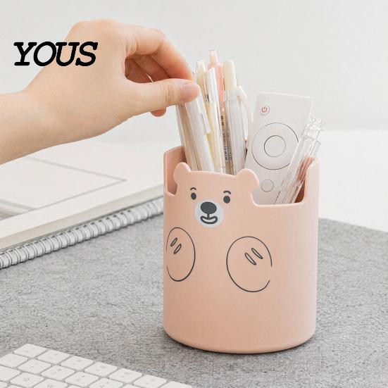 Macaron Colors Desk Organizer Cute Bear 2-in-1 Pen Holder & Phone Stand, Organizer, Large with Stand Capacity Storage for Pens Makeup Brushes Scissors