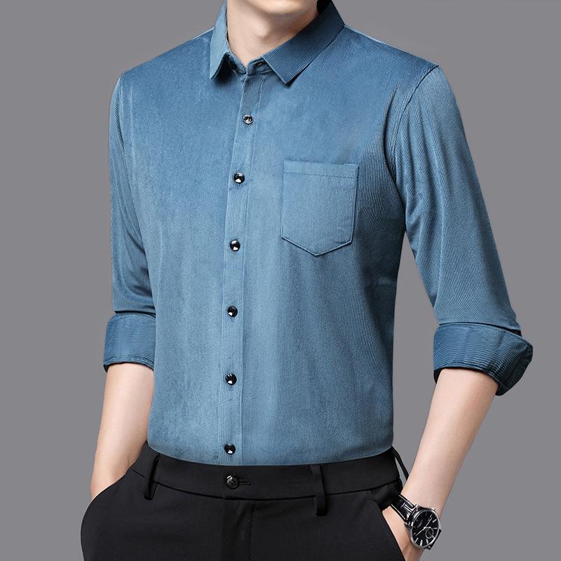 Men S Long Sleeve Loose Fit Solid Color Casual Shirt With Pockets