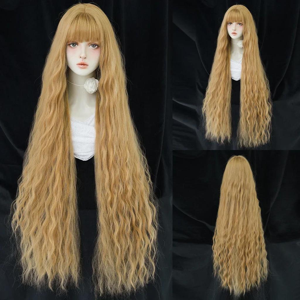 PARK YUN Long Curly Wave Ash Wig For Women Daily Use Cosplay High Density Synthetic Layered Wigs Natural Looking With Bangs