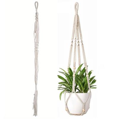 Handgefertigter Baumwollseil-Hänger Blumentopf Boho Quaste Hängekorb Langlebiger Pflanzenhänger Außenbereich