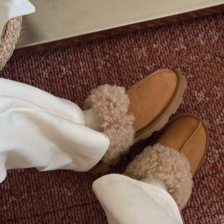 Spot version of sheep curly fur integrated bag head slippers 2025 autumn and winter new outer wear non-slip warm wool cotton shoes