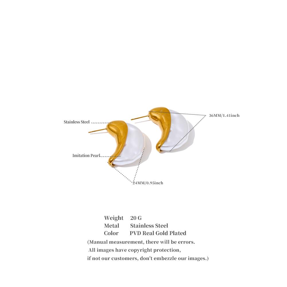 Eetit Women Simulated Pearls Moon Huggie Earrings for Women Stainless Steel Golden Statement Cast Unique Jewelry Prevent Allergy