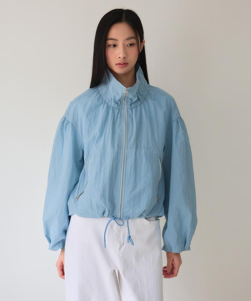 Theelo Shirred Volume Zip-Up Jumper (Light Blue)