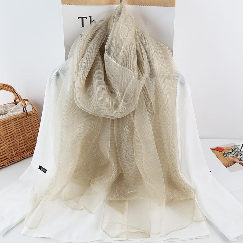 

Весенний новый шарф из тутового шелка, солнцезащитная шаль, женский весенне-осенний двухслойный сшитый шелковый мохеровый шарф 190CM бежевый