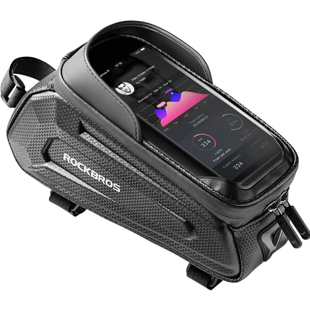 

Black Bicycle Top Tube Bag for Road Direct Touch Light Abrasion Easy Smartphone Fits up to Large TPU Material Bikes, Control, Blocking, Resistant,