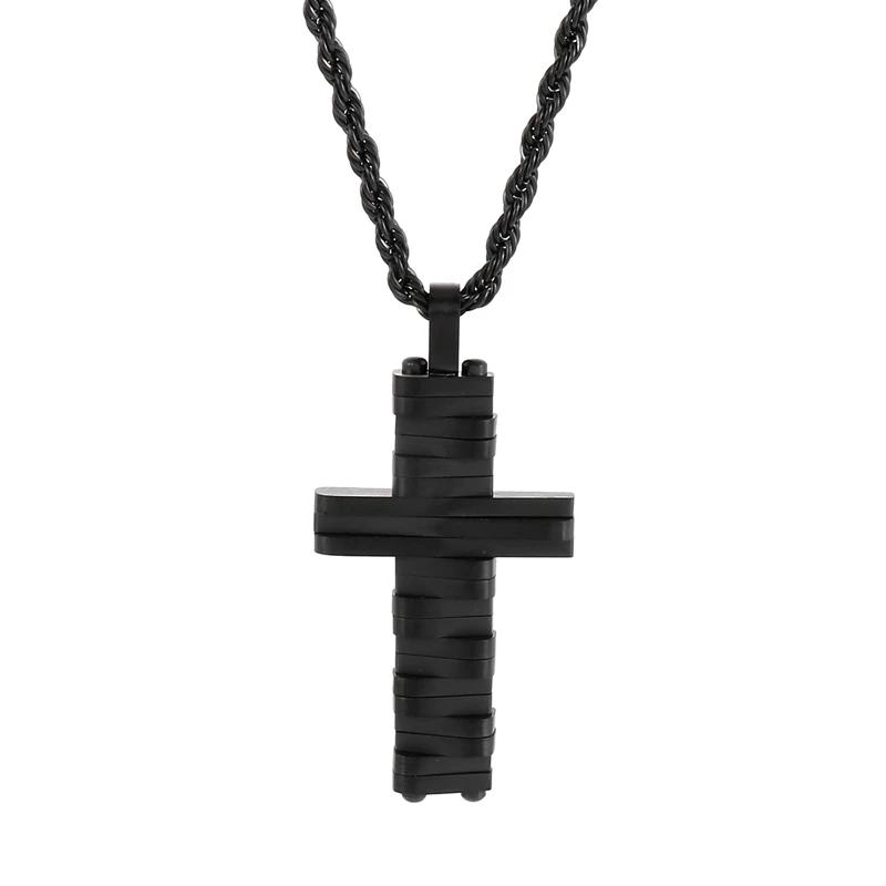 Trendy Pendant Necklaces for Men Metal Cross Stainless Steel Link Chain Accessories Irregularly Male Choker Shiny Jewelry