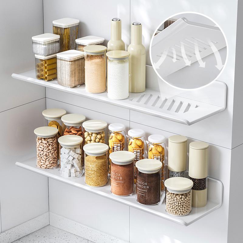 Punch-Free Kitchen Spice Storage Racks Home Hanging Sundries Organize Shelf Wall Mounted Multifunctional Metal Seasoning Frame
