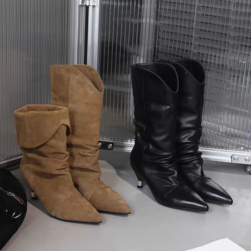 Fashion Designer 2025 New Women Ankle Boots Pleated Pointed Toe High Heels Shoes Sexy Dress Party Winter Goth Fashion Boots Woman Pumps