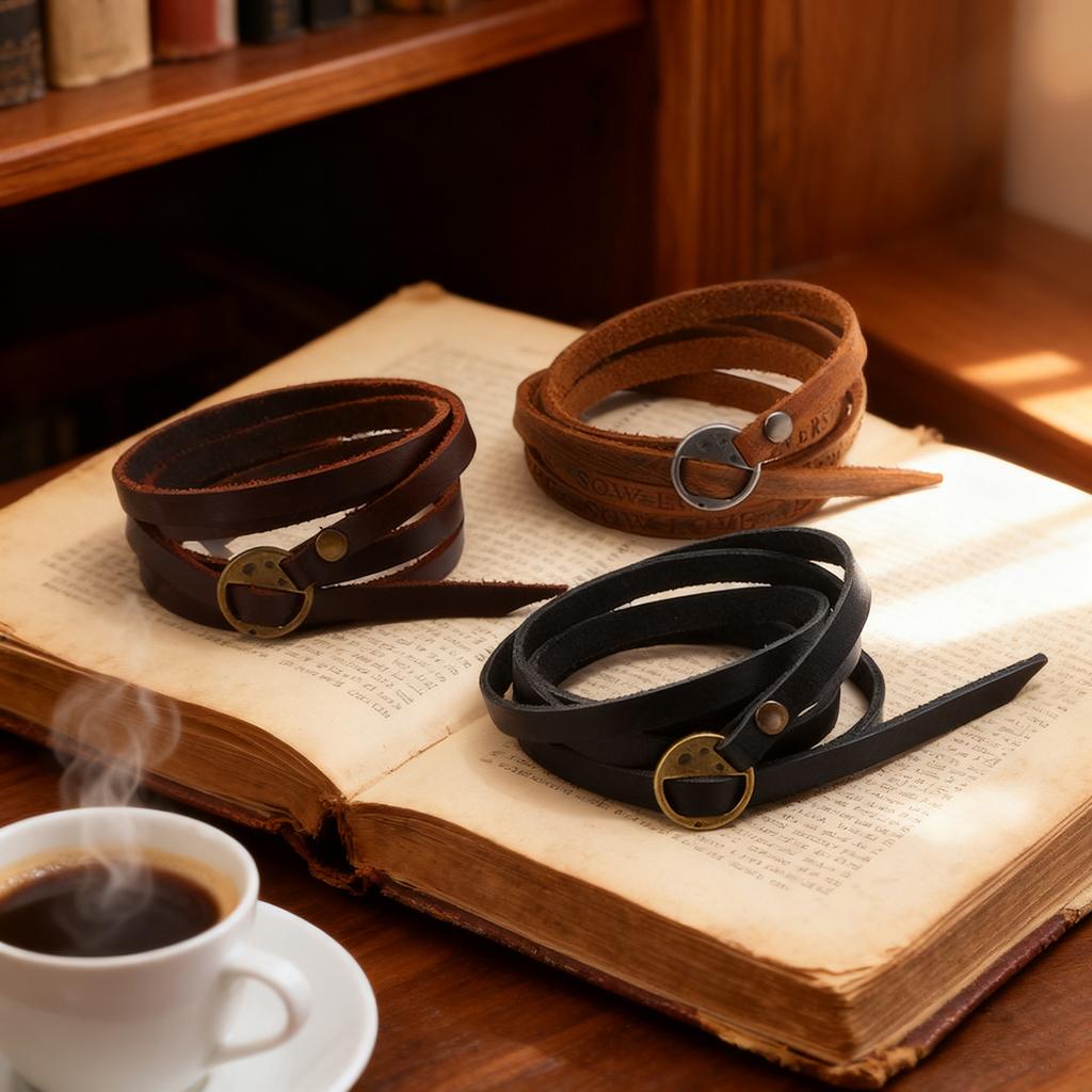 Neues Armband für Männer Punk-Stil Mehrschichtig Leder Mit Buchstaben Vintage Einfaches Design Für Schutz Glück & Energie Schmuck