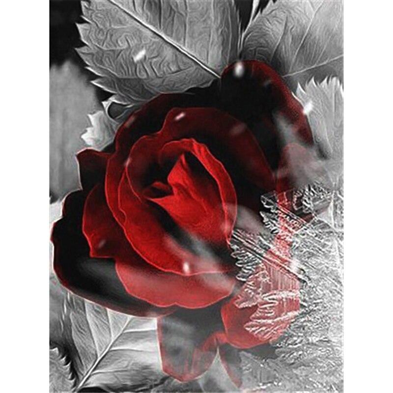 

DIY полная круглая алмазная живопись роза Алмазная вышивка черный, белый цвет мозаика распродажа картина горный хрусталь домашний декор подарок Full Round 35x45CM