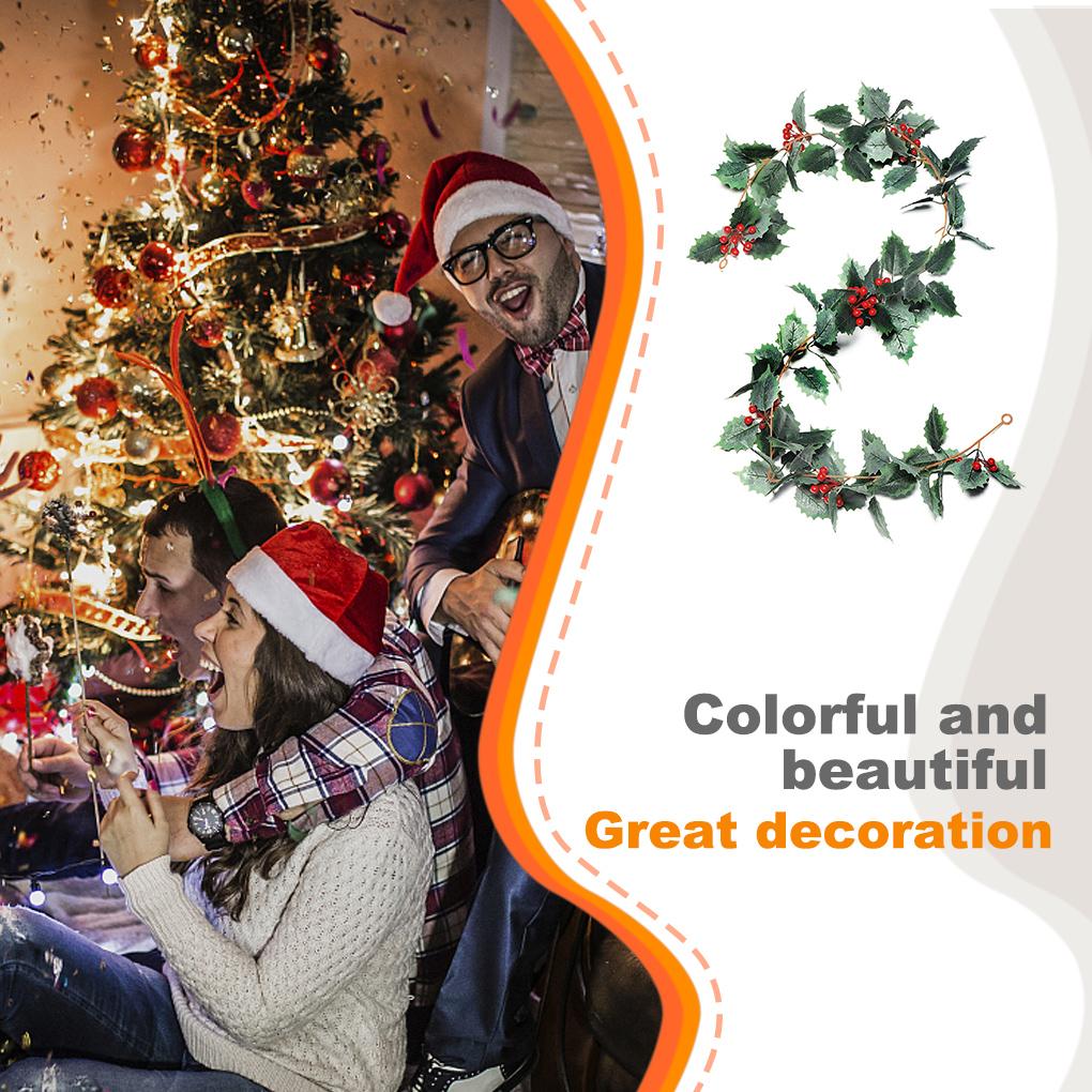 Christmas Artificial Garland Vine Rattan Wreath Decor Hanging Leaves Wedding Backdrop Berries Decoration String