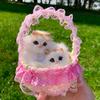 Mother Cat and Kitten with Basket Figurine - Toy Gift for Kids or Girlfriend