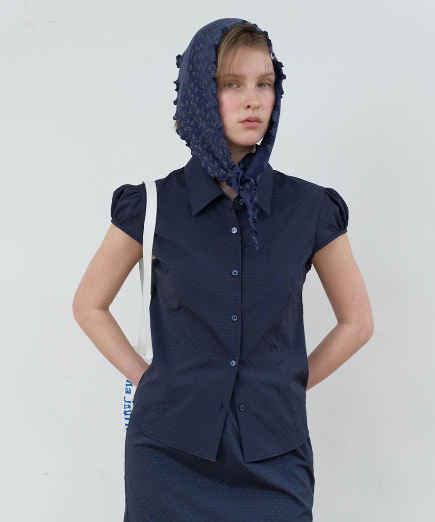 MA JOURNEE Dot Cap Sleeve Shirt_Navy