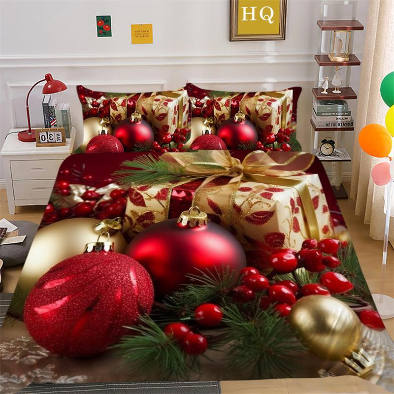 Weihnachts-Schneeszene 3D-gedruckter Polyester-Kissenbezug Bettbezug Zwei- oder Dreiteiliges Set