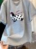 European Plus Size Embroidered Dog Thick Short Sleeve Women's T-shirt for Spring/Autumn