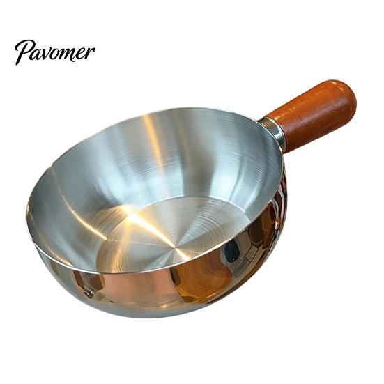Nonstick Milk Pot with Wooden Handle Instant Noodle Lid And Handle, Stainless Steel Non-Stick Coated Induction Compatible Saucepan for Dorms