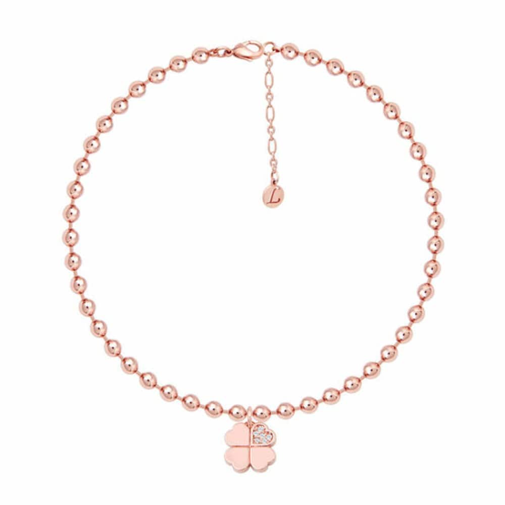 Four-leaf clover 14kg ball chain rose gold anklet Jr357