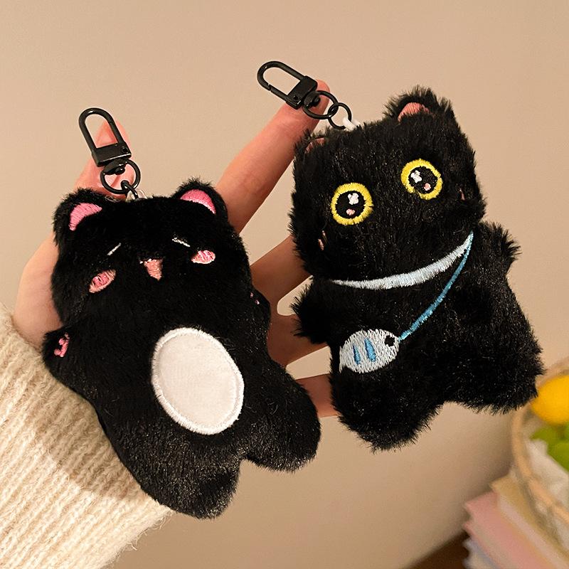 1/4Pcs Cartoon Plush Small Black Cat Keychain Sweet Cute Animal Doll Pendant Backpack Hangings Decoration Birthday Gifts