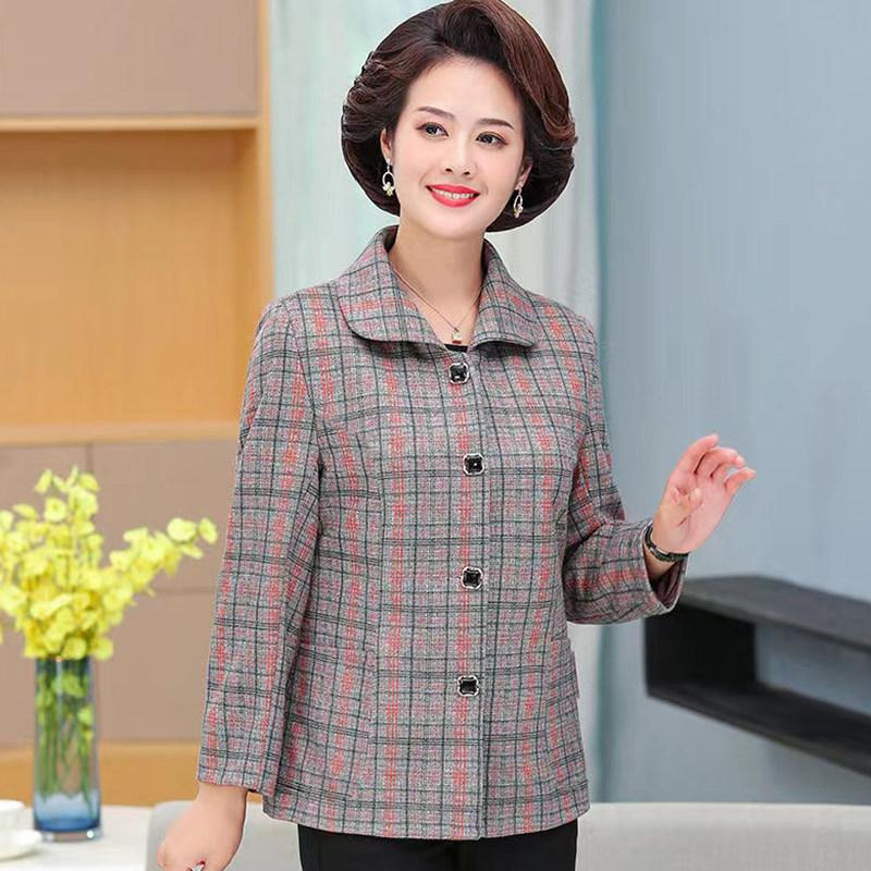 מעיל מזדמן סתיו לאמא בגיל העמידה עם משובץ ז'קט קצר לנשים בגיל העמידה וקשישות