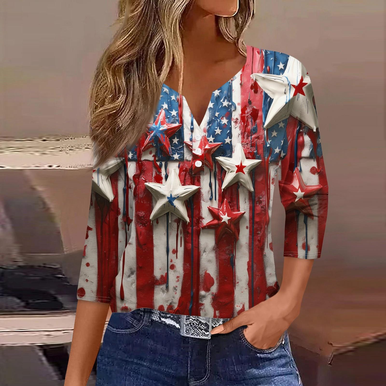 

Жен. Футболка С принтом Пуговицы Рукав 3/4 Повседневные Выходные Мода Классический Классический V-образный вырез Обычный Верх S винный