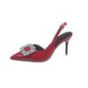 Fashion Fine Heel Sandals Summer New Pointed Head Shallow Mouth Crystal Buckle Anti-slip Wear-resistant High Heel Shoes
